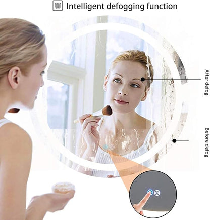 Illuminated Bathroom Mirror 800 x 800 MM Round LED Wall Mounted Vanity Mirror with Touch Sensor and Demister Pad Anti -Fog Makeup Mirror for Home Hotel IP44 Rated
