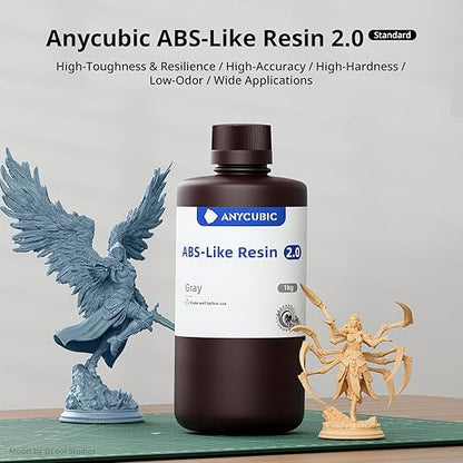 ANYCUBIC 2nd Gen Resin Technology ABS-Like Resin 2.0, 3D Printer Resin with High Toughness, More Precise Details, Low Odor, Wide Compatibility for All LCD Resin 3D Printers (Black, 1kg)