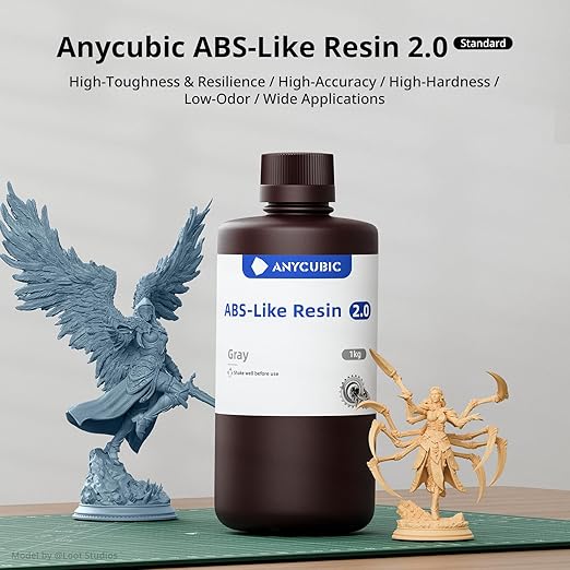 ANYCUBIC 2nd Gen Resin Technology ABS-Like Resin 2.0, 3D Printer Resin with High Toughness, More Precise Details, Low Odor, Wide Compatibility for All LCD Resin 3D Printers (Smoky Black, 1kg)