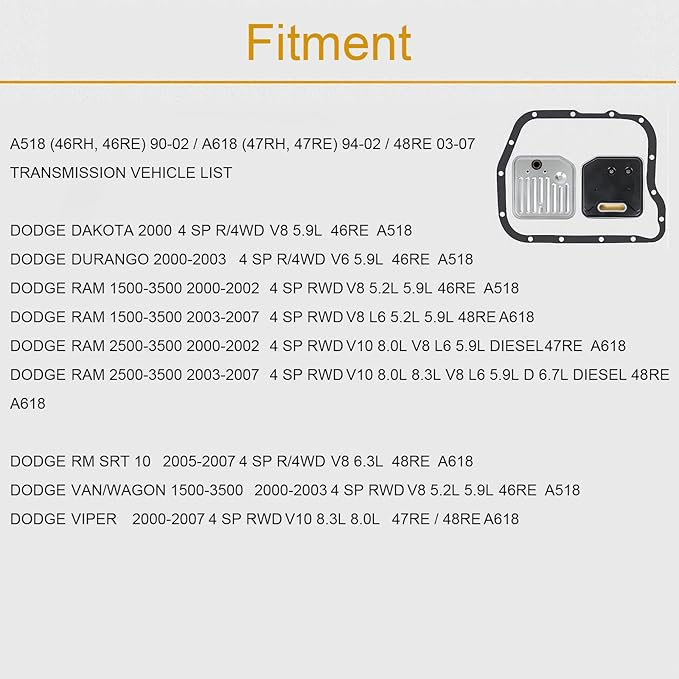 8Pcs For Dodg e 42RE Transmission Solenoid Valve A518 618 46re 47re Governor Pressure Sensor Solenoid Valve Filter Kit 2000-up
