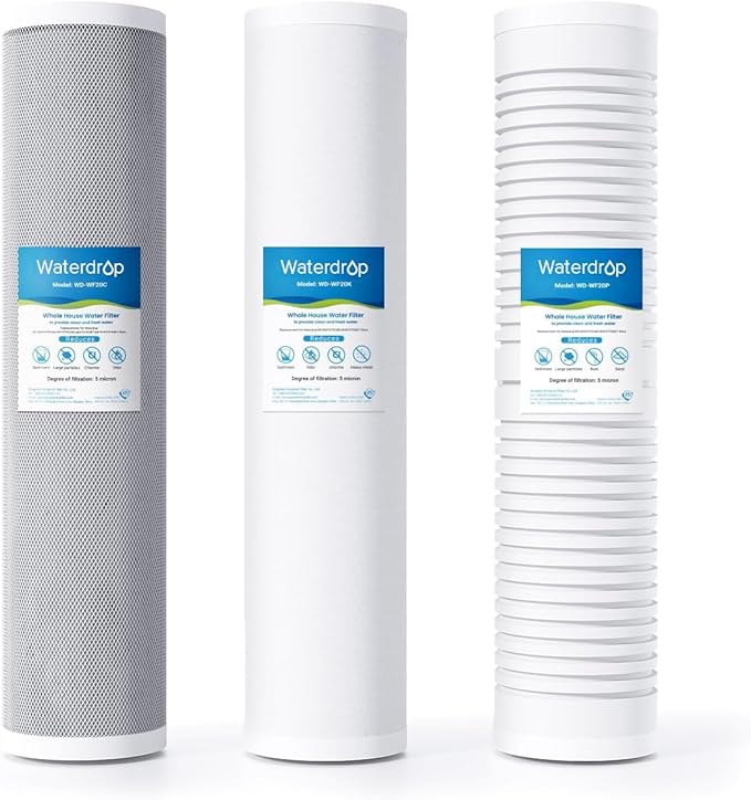 Waterdrop Whole House Water Filter,Carbon Filter and Sediment Filter, Replacement for, Any 20" x4.5" System, 5 Micron WD-WF20PG