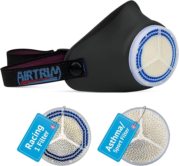 Cold-Weather Breathing Mask for Athletes & Cold-Air-Sensitive Users — Warms & Humidifies Inhaled Air — Includes 1 Asthma/Sport + 1 Racing #1 Filter