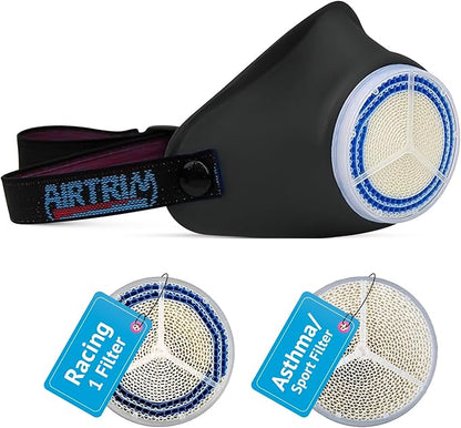 Cold-Weather Breathing Mask for Athletes & Cold-Air-Sensitive Users — Warms & Humidifies Inhaled Air — Includes 1 Asthma/Sport + 1 Racing #1 Filter