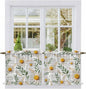 Spring Daisy Tier Curtains, Farmhouse Country Flower Leaf Plant Wood Grain Light Filtering Kitchen Curtains, 2Pcs Rod Pocket Half Window Treatments Panels for Sink Cafe Cabinet Camper 27.5x24 Inches
