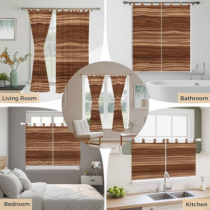 Brown Western Living Room Curtains 96 Inch Length, Window Curtains Tab Top, Vintage Farmhouse Wood Barn Door Light Filtering Window Treatments Drapes 52"x96" 2 Panel