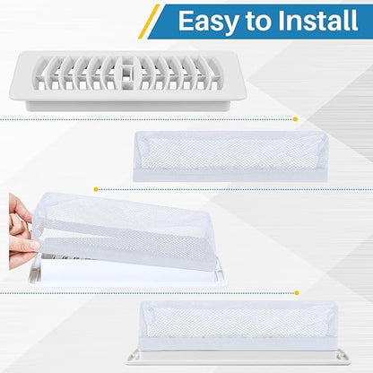 Zonon 12 Pcs 4 x 10 Inch Floor Register Trap Cover Vent Screen for Home Vent Mesh Elastic Band Filter Floor Register Trap Keeps Pet Hair, Food Out(White)