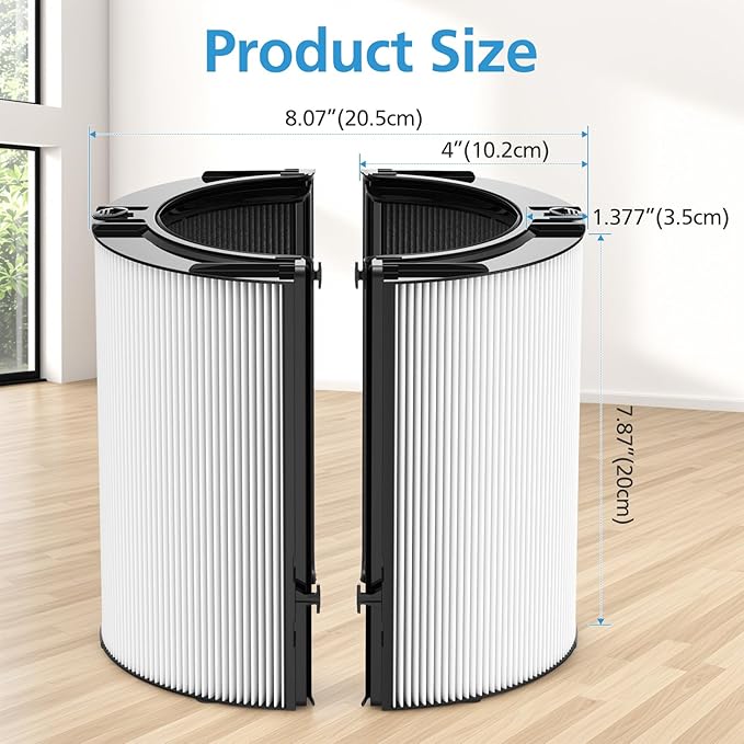 2 Pack Combi 360°Glass HEPA+Activated Carbon Filter For Dyson HP1 HP2 TP09 TP07 TP06 TP04 TP10 TP7A HP04 HP06 HP07 HP09 HP10 HP4A HP7A PH01 PH02 PH03 PH04 PH3A DP04 PC1 PC2 Air Purifier, #965432-01