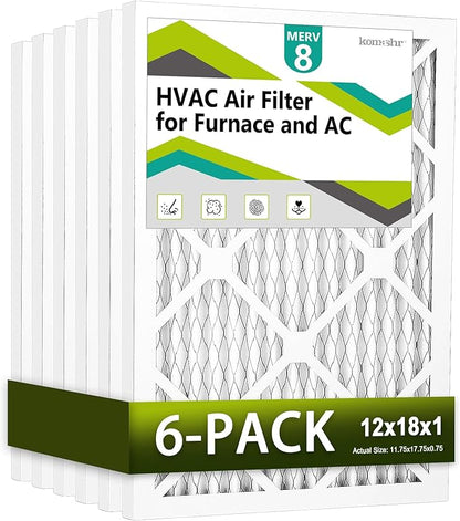 12x18x1 Air Filter MERV 8 (6-Pack), HVAC/Furnace AC Filter Replacement, Dust Defense–Comparable with MPR 600 & FPR 5 (Actual 11.75x17.75x0.75)