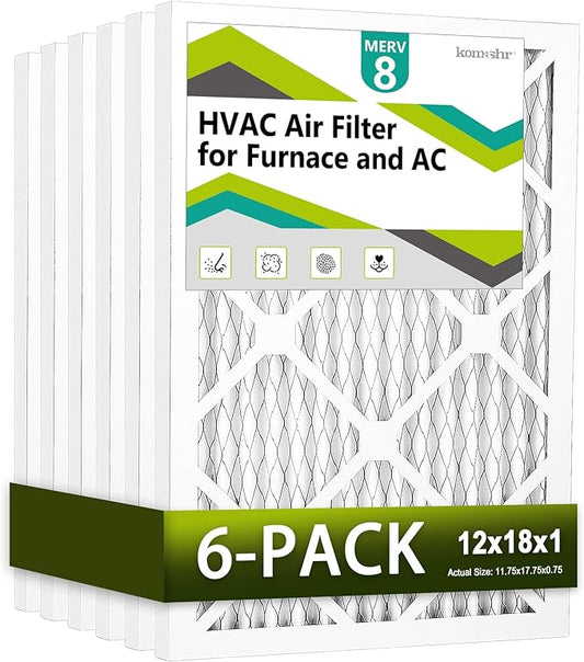 12x18x1 Air Filter MERV 8 (6-Pack), HVAC/Furnace AC Filter Replacement, Dust Defense–Comparable with MPR 600 & FPR 5 (Actual 11.75x17.75x0.75)