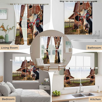 Farm Cows Living Room Curtains 96 Inch Length, Window Curtains Tab Top, Farmhouse Barn Funny Animals Butterfly Light Filtering Window Treatments Drapes 52"x96" 2 Panel