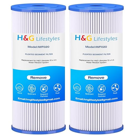 H&G Lifestyles Pleated Sediment Water Filter for Well Water, 5 Micron 10 X 4.5 Whole House Water Filters, Compatible with 84637, WPX5BB97P, PC10, 355214-45, 355215-45, WP10BB97P, WP5BB97P