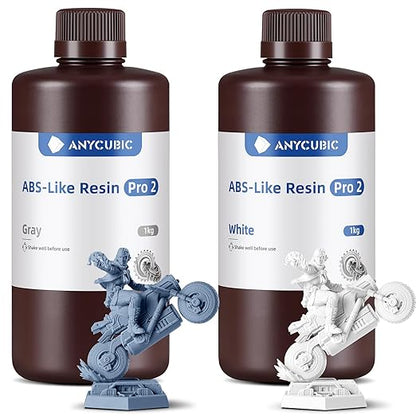ANYCUBIC ABS-Like Resin Pro 2, 3D Printer Resin with Enhanced Strength and Toughness, High Precision and Minimal Shrinkage, Wide Compatibility for All LCD Resin 3D Printers (Grey+White, 2kg)