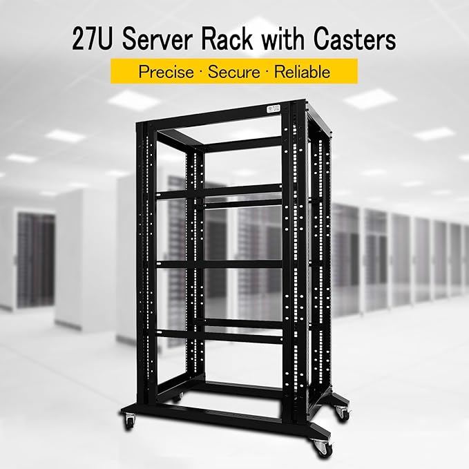 Raising Electronics Server Rack Open Frame Rack 4 Post 19 inch Adjustable Server/Audio Rack Cold Rolled Steel(27U,31 Depth)