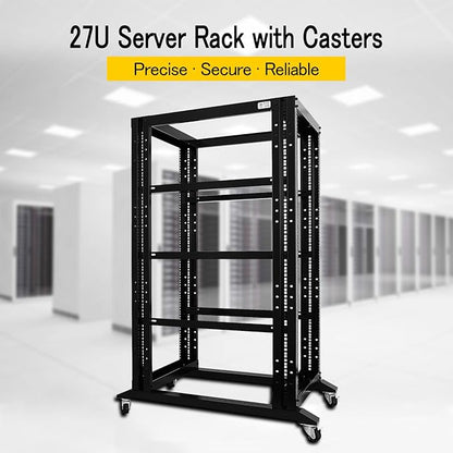 Raising Electronics Server Rack Open Frame Rack 4 Post 19 inch Adjustable Server/Audio Rack Cold Rolled Steel(27U,31 Depth)