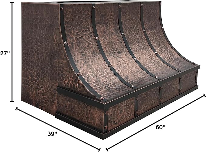 CT Copper Tailor Sloped Copper Vent Hood Island Mount,60'' W,39''H,1260 CFM Exhaust Fan,Stainless Steel Vent,LED Light,Dishwasher-Safe Baffle Filters,VH8TR1