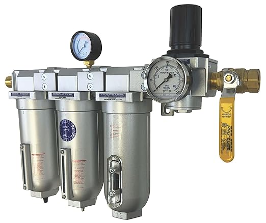 1" NPT Industrial (4-Stage) Moisture Removing Particulate Filter and Oil Removing Coalescing Filter and Desiccant Air Dryer and Air Pressure Regulator