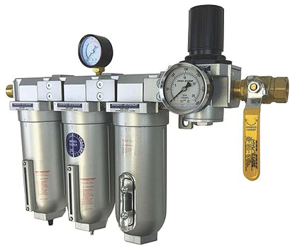 1" NPT Industrial (4-Stage) Moisture Removing Particulate Filter and Oil Removing Coalescing Filter and Desiccant Air Dryer and Air Pressure Regulator