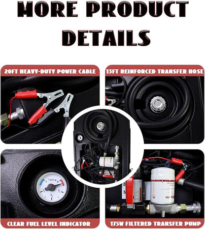 Portable Fuel Storage 58 Gallon Diesel Only Heavy-Duty PE Transfer Tank Container 12V Pump 10GPM Flow Rate,Auto Nozzle,13ft Hose,Water Filter,for Truck Bed,On-Site Refuel Equipment Fueling