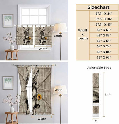 Funny Farm Animals Bathroom Curtains 63 Inch Length, Window Curtains Tab Top, Vintage Barn Brown Sunflowers Light Filtering Window Treatments Drapes 52"x63" 2 Panel
