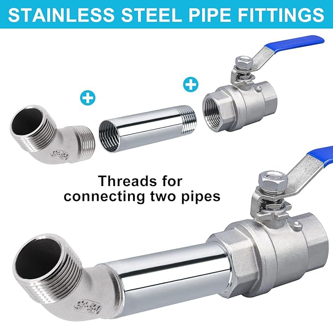 45 Degree Elbow 2PCS, 3/4" NPT Male X 3/4" NPT Male 304 Stainless Steel Pipe Fitting, Connector Coupler Apply to Outdoor/Garden/Industrial