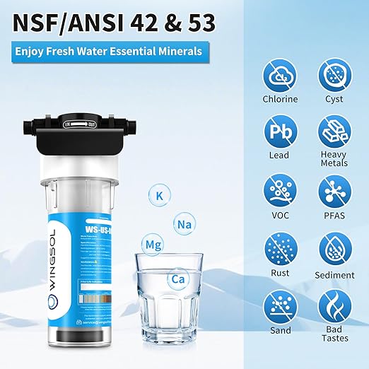 Water Filter for Sink Faucet, Reduce Heavy Metals/Chlorine/PFAS/PFOA/PFOS/Odor/Sediment, NSF/ANSI 42&53 Improve Taste, EZ Change Life Indication Mineral pH+ Under Sink Water Filter (Advanced)