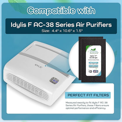 Breathe Naturally - Carbon Filters Compatible with Idylis F AC-38 Series Air Purifiers - Made for Idylis F AC-38/560885 Series - Made in USA - Odor Control for Air Purifiers(2 Pack Carbon Filter)