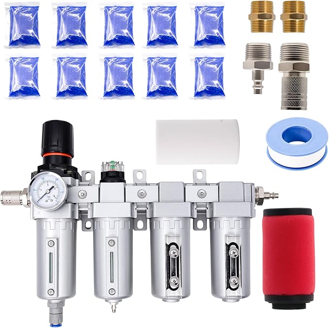 3/4" NPT Industrial Air Dryer for Compressor,4 Stage Air Drying System with 5-Micron & 0.01-Micron Filters,Auto Drain,Suitable for Plasma Cutter and Paint Spray