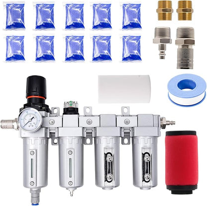 3/4" NPT Industrial Air Dryer for Compressor,4 Stage Air Drying System with 5-Micron & 0.01-Micron Filters,Auto Drain,Suitable for Plasma Cutter and Paint Spray