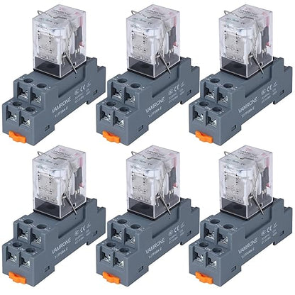 6PCS Electromagnetic Power Relay, 8-Pin 10 AMP 110/120V AC Relay Coil with Socket Base, LED Indicator, DPDT 2NO 2NC - MY2NJ [Applicable for DIN Rail System]