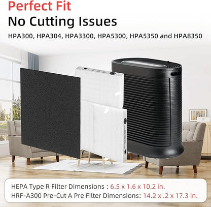 HPA300 HEPA Filter Replacement for Honeywell Air Purifier 3 HEPA R Filters and 6 Pre-cut A Carbon Pre-filter by APPLIANCEMATES