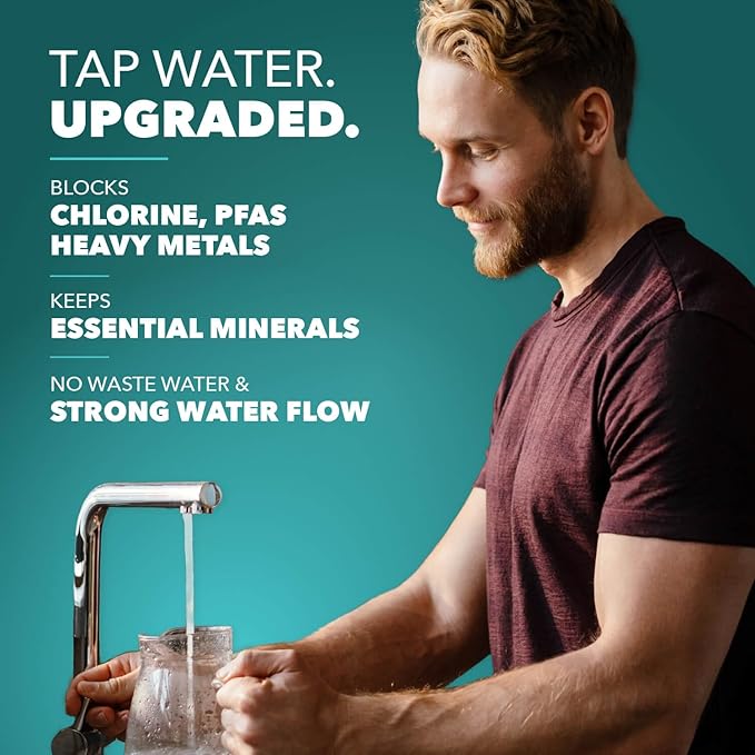 CuZn Under Sink Water Filter for Sink Faucet, 10K Gallons or 1 Year Filtration Life, Reduces PFAs, PFOS, Lead, Chlorine, Improves Taste of Tap Water, NSF/ANSI 42 & 372 Certified High Performance