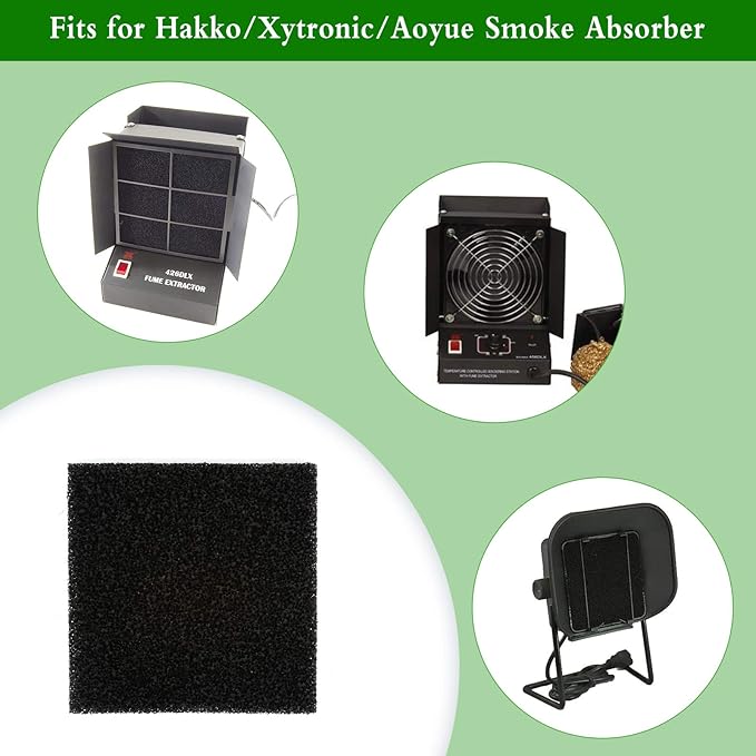 10 Pack Smoke Fume Absorber Filter, Activated Carbon Solder Fume Extractor Filters Solder Extractor Filter for Hakko/Xytronic/Aoyue Smoke Absorber (5 1/8” 5 1/8” 3/8”)