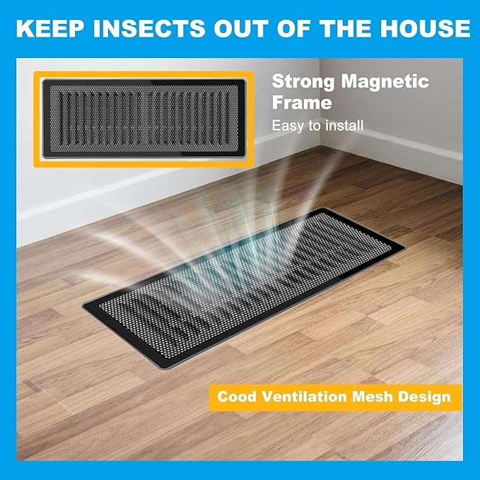 6 PCS Magnetic Vent Covers - 5.5"x12" Magnetic Air Vent Screen - for Floor/Wall/Ceiling Registers - Easy Install, Secure Fit - Durable(Fits Registers 5.5" to 6.5" Wx 12" to13" L)
