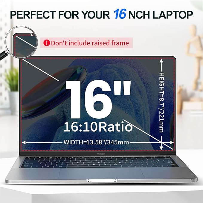 2Pack Magnetic 16 Inch Laptop Privacy Screen 16:10 Aspect Ratio, Removable Anti-Blue/Glare Protector Film, Anti Spy Desktop Security Private Filter 16in
