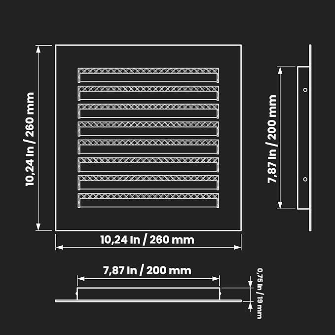 Repa Market 8" x 8" Inch (Inner Dimensions) Galvanized Black Soffit Vent Cover - Louvered Square Gable Vent with Mesh Screen - Intake/Exhaust Ventilation Grill - HVAC Ducting Return Air Vent Cover