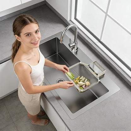 Corner Sink Strainer – PC ABS Iron Art 16.6x21.8x2cm | Foldable Basket Strainer | Sink Food Catcher | Suction Cup Drain Filter For Food Waste Disposal Scrap Collection