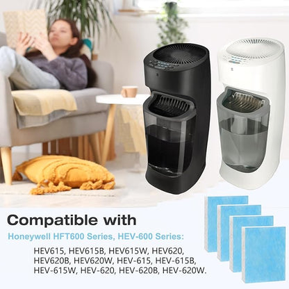 HFT600 Humidifier Wick Filter, for Honeywell Top Fill Tower Humidifier HEV615 HEV620 Series, Compared to Part HFT600T HFT600PDQ Wicking Filter, Replacement Filter T, Blue, 4 Pack