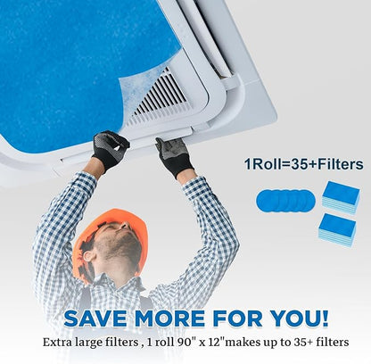 Air Vent Filters Roll, 90" x 12" Cut to Fit (35+ Filters), MERV 8 Triple Vent Filter Kit for HVAC Furnace Vents, Home Floor, Ceiling, Grilles