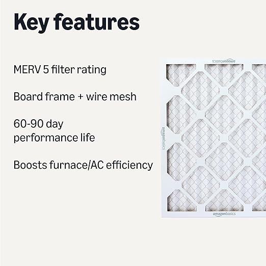 Amazon Basics MERV 5 AC Furnace Air Filter, Cardboard, 16x20x1 Inches, Pack of 6 (Actual Size: 15.75" x 19.75" x 0.75")