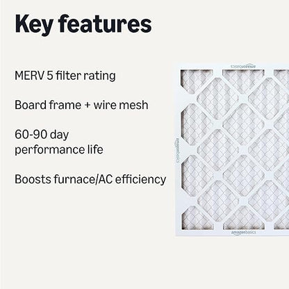 Amazon Basics MERV 5 AC Furnace Air Filter, Cardboard, 16x20x1 Inches, Pack of 6 (Actual Size: 15.75" x 19.75" x 0.75")