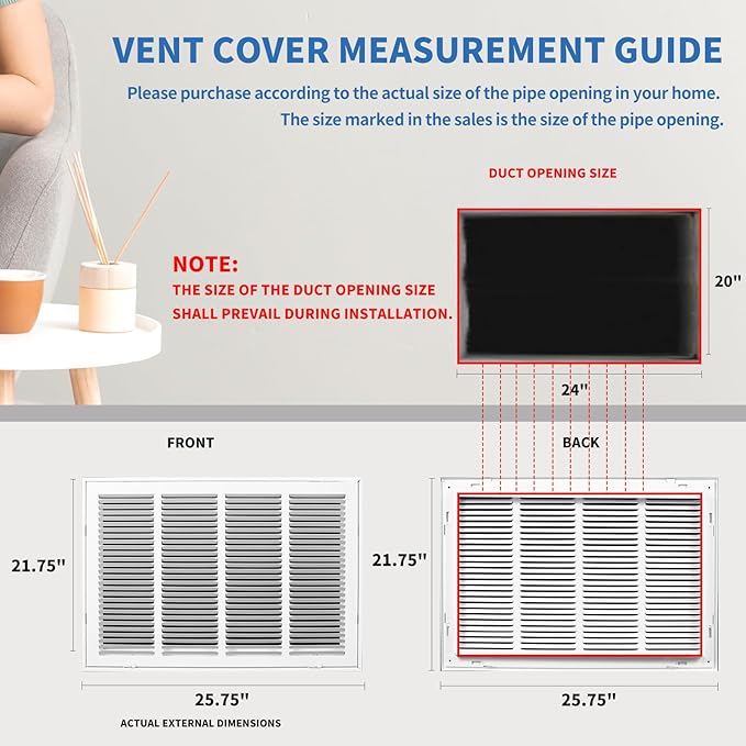 24x20 Return Air Grille [Duct Opening Size],Return Air Vent Cover for Wall Or Ceiling,Steel Return Air Filter Grilles Removable Face/Door for 1 Inch Filters (24"W x 20"H [Duct Opening])