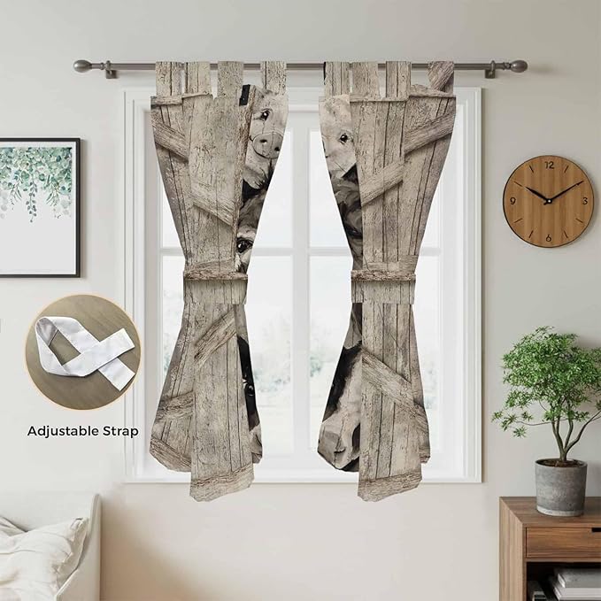 Funny Farm Animals Bathroom Curtains 63 Inch Length, Window Curtains Tab Top, Vintage Barn Brown Sunflowers Light Filtering Window Treatments Drapes 52"x63" 2 Panel