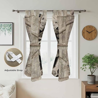 Funny Farm Animals Living Room Curtains 84 Inch Length, Window Curtains Tab Top, Vintage Barn Brown Sunflowers Light Filtering Window Treatments Drapes 42"x84" 2 Panel