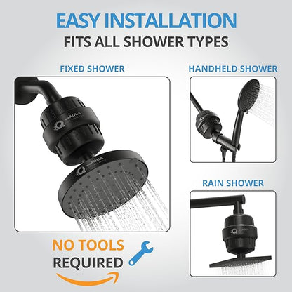 weAQUA Heavy Duty Shower Filter Family 2 PACK – 99% Removal for Hard Water, Chlorine, Fluoride, Heavy Metals, Micro-life, Organics and More (Matte Black)