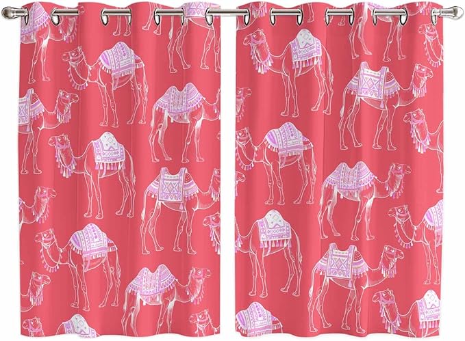2 Panel Kitchen Cafe Curtains, Desert Camel Sunlight Filtering Nature Air Through, Home Decor Window Covering Tier Curtains for Living Room 104W x 72L inch Summer Sand Camel Animal Vintage Pink