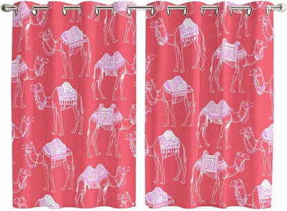 2 Panel Kitchen Cafe Curtains, Desert Camel Sunlight Filtering Nature Air Through, Home Decor Window Covering Tier Curtains for Living Room 104W x 63L inch Summer Sand Camel Animal Vintage Pink