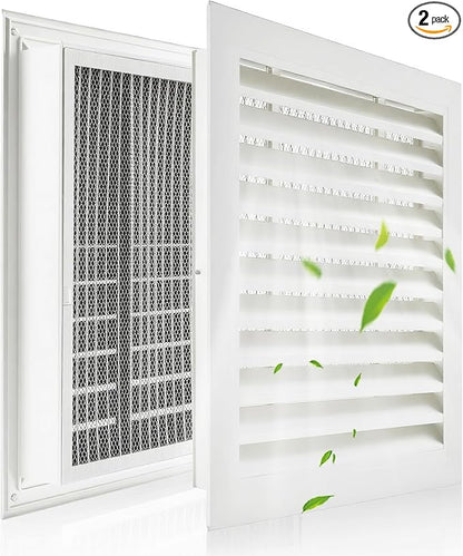 2-Pack 14"x14" Gable Vent - Premium Aluminum，Filter Screen for Removable, Ideal for Gables, Sheds, and Attics - Vent Opening 12"x12" - Boost Ventilation and Guard Against Moisture