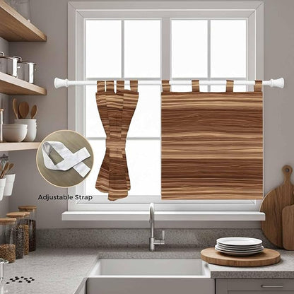 Brown Western Kitchen Curtains 36 Inch Length, Small Window Curtains Tab Top, Vintage Farmhouse Wood Barn Door Light Filtering Short Window Treatments Tier Drapes 27.5"x36" 2 Panel