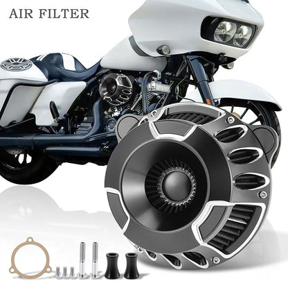 Motorcycle Air Filter Kit CNC Air Cleaner Turbine Intake System Fit for Harley Touring Street Glide Road King Trike 2008-2016, Softail 2016-2017 (C-Black)