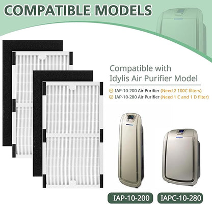 Replacement Filter C for Idylis IAF-H-100C, IAP-10-200, IAP-10-280, 2 Pack Type C Hepa Filter & 2 Activated Carbon Pre-Filter)